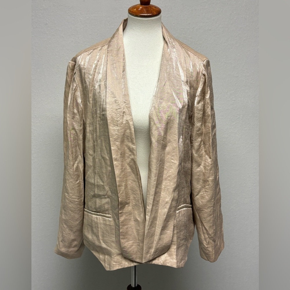 Women’s Chicos Tan Metallic Front Open Jacket Size 16 NWT